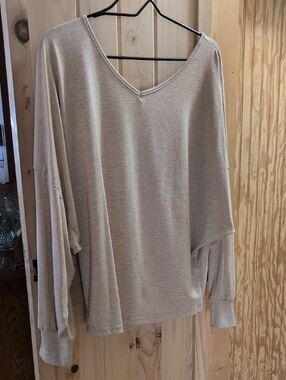 Relaxed V-Neck Women's Top in Light Beige